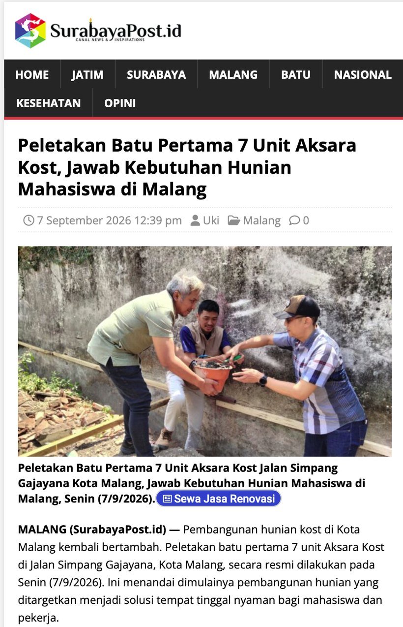 Liputan: Peletakan Batu Pertama 7 Unit Aksara Kost